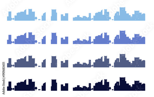 シンプルな街並みのシルエットイラストのセット　背景イラスト