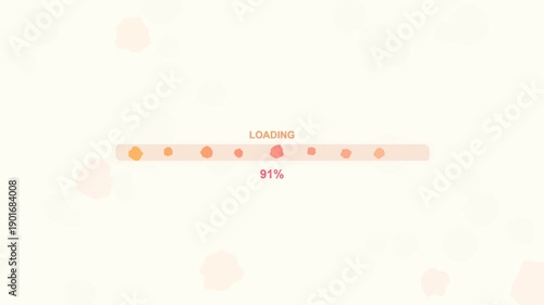 Progress bar animation shows loading status reaching 100 percent on a light background with animated shapes and colors