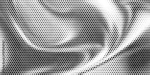 Black seamless hexagon texture. Repeated honeycomb pattern background. Geometric hexagonal halftone tech overlay backdrop. Abstract repeating hex halftone. Vector retro technology dot texure wallpaper