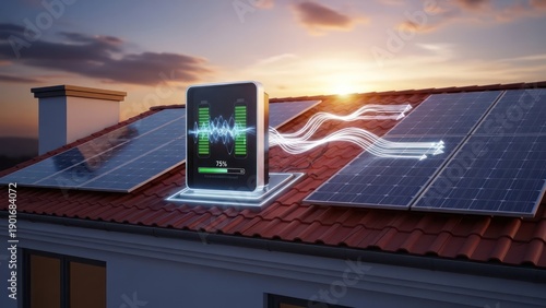 Residential solar energy system with battery storage harnessing sunlight for sustainable power