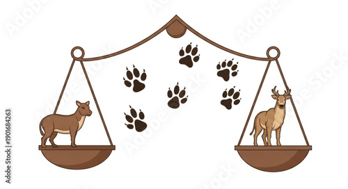 Animal balance scale with paw prints and wildlife.