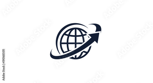 Global Expansion Icon: Worldwide Growth Visualization With Arrow And Globe Elements