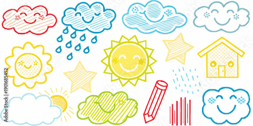 Cute classroom doodle illustrations, playful vector drawings for educational materials and fun designs.