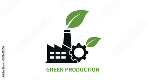 Sustainable Manufacturing Solutions Industrial Icon Representing Eco-Friendly Production and Green Energy with Gears and Leaves