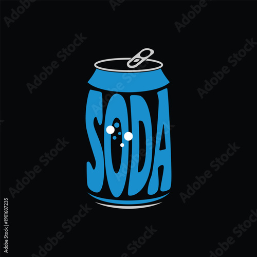 soda can typography logo with bubbles on black background
