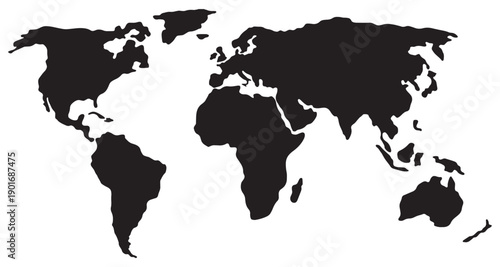 World map continents countries outline flat design vector illustration