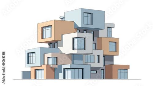 Contemporary Minimalist White Residential House with Balcony and Large Windows