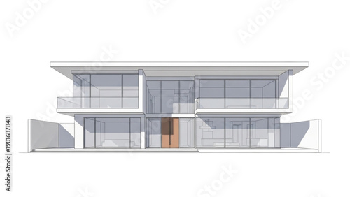 Minimalist contemporary house illustration showcasing modern architectural design and spacious windows
