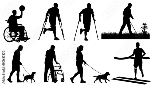 Symbolic silhouette of an individual using a walking aid, seated in a chair, portraying recovery and aid