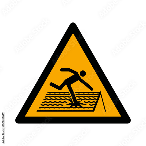 ISO 7010 W036 Fragile Roof Warning Sign, Fall Hazard Safety Symbol for Construction and Workplace Use.