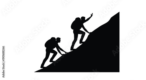 Two hikers silhouetted against a steep dark mountain slope