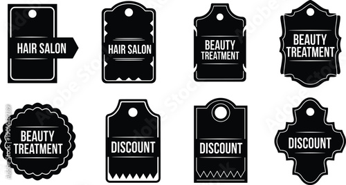 different black business coupon tag vector designs for hair salon and beauty treatment discount, elegant label, silhouette style illustration