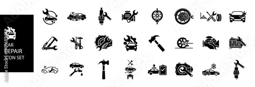 Car Repair and Maintenance Solid Icon Set Fix, Toolbox, Troubleshooting and Repair Service Vector Icons Broken Tools and Repairman Vector Illustration