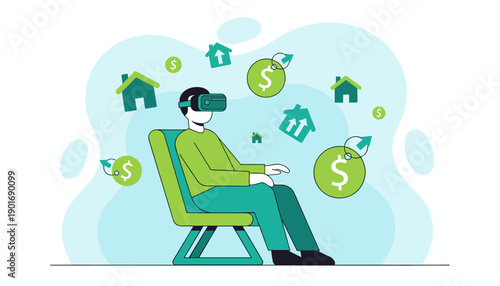 Man Experiencing Virtual Reality Real Estate Investment.