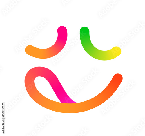 Happy Yummy Smile Icon. Vector Color Line Face Logo. Smiley Abstract Emoticon Person. Simply Hungry Isolated Emoji with Gradient. Tasty and Delicious Food Cute Png Symbol.