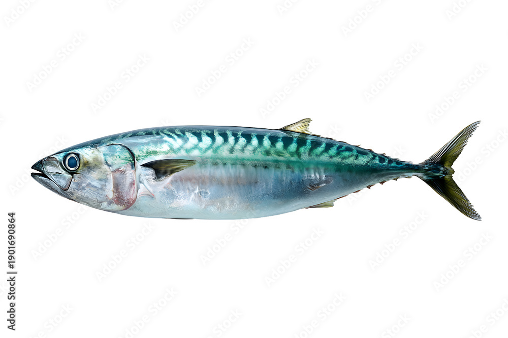 Fototapeta premium Whole fresh mackerel fish isolated on transparent background
