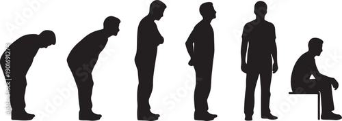 Human Evolution Stages Silhouette Vector Isolated on white background