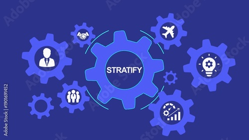 Stratify Business Concept with Interlocking Gears and Corporate Icons strategy