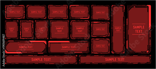 赤いサイバーUIフレームセット｜警告・アラート向け近未来HUD（ベクター）