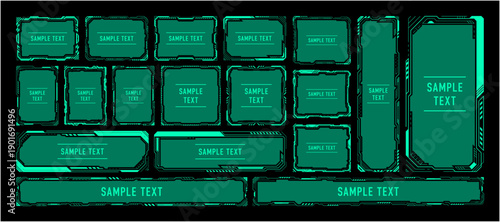 サイバーUIフレームセット近未来HUDデザイン（ベクター）｜Cyber UI Frame Set – Futuristic HUD Neon Interface Vector