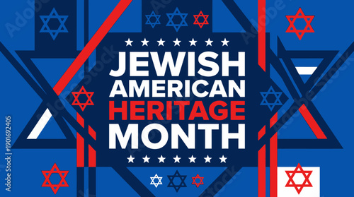 Jewish American Heritage Month Vector Illustration: Modern Graphic Design with Star of David and Patriotic Red, White, and Blue Colors