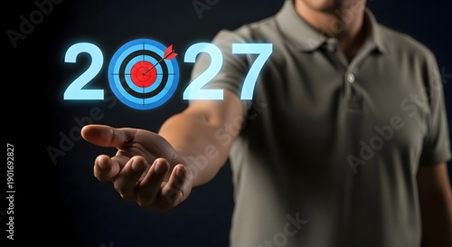 Achieve business goals in 2027 concept, target marketing strategy and successful financial planning future