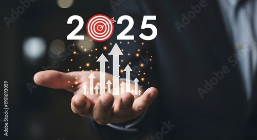 Business growth strategy for the year 2025 with target achievement and financial success concept