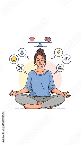A woman meditates with thoughts