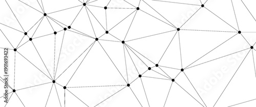 Geometric triangle mesh background with black circles. Monochromatic texture. Abstract polygonal geometric shape structure. Low poly minimal style art