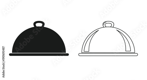 Two covered dish icons one solid one outlined in black and white