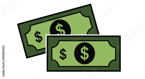 Two stylized us dollar bills are stacked slightly overlapping