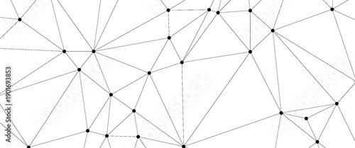 Geometric triangle mesh background with black circles. Monochromatic texture. Abstract polygonal geometric shape structure. Low poly minimal style art