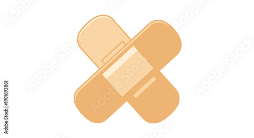 Two adhesive bandages crossed forming an x shape on a white background