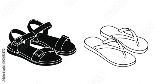 Two pairs of sandals a filled and outlined design