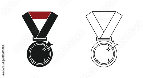 Two medal illustrations one solid one line art both with ribbons