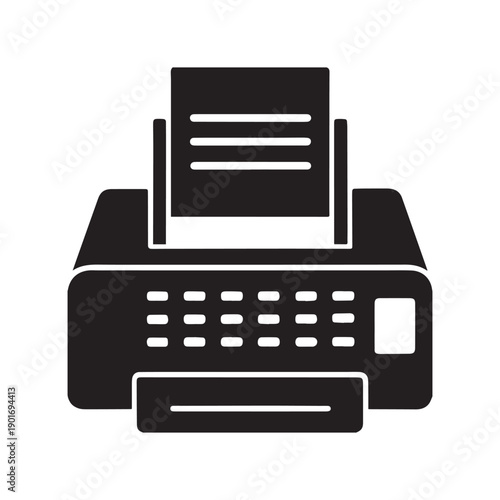 Black and white fax machine vector icon simple flat design element isolated on white background