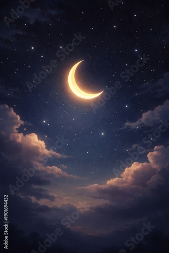 Ramadan Crescent Moon Night Sky Background