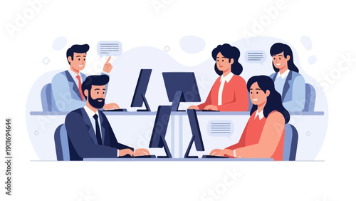 Diverse Team Working Together in Modern Office Environment