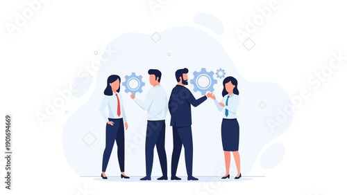 Teamwork and Collaboration: Business People Connecting Gears