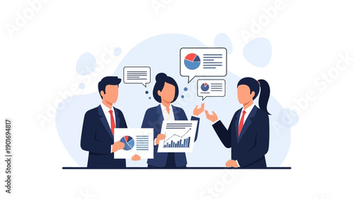 Business Meeting: Team Discussing Financial Reports and Charts