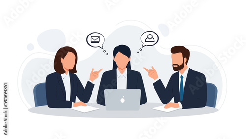 Business meeting with communication icons, teamwork and discussion concept