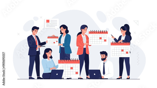 Business Team Planning with Calendars and Laptops - Meeting Schedule Concept