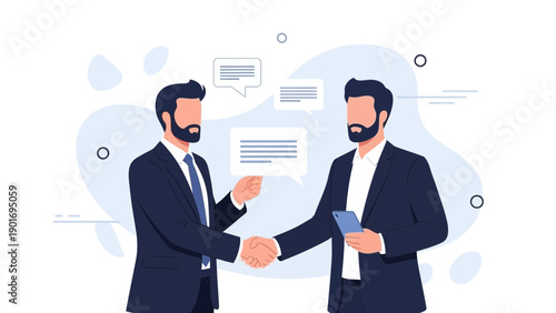 Businessmen shaking hands, agreement, partnership, communication, modern vector illustration