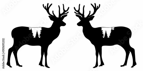 Majestic deer silhouettes facing each other in forest