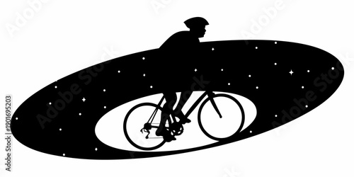 Cyclist riding bicycle under starry night sky