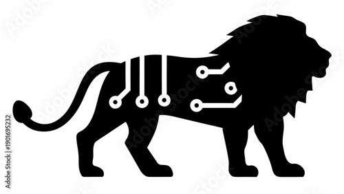 Majestic lion with futuristic circuit board design on its side