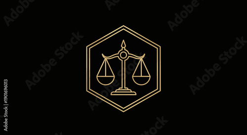 Gold Scales Of Justice Emblem On Black Background Representing Fairness and Law