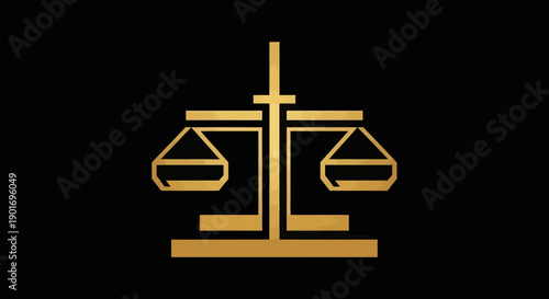 Gold Symbolic Representation of Balance, Justice, and Legal Systems On Dark Backdrop