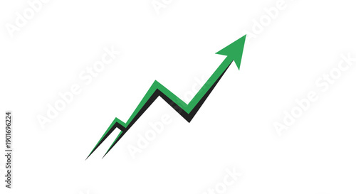 Green Arrow Rising Depicting Upward Trends and Business Growth Illustrated on White