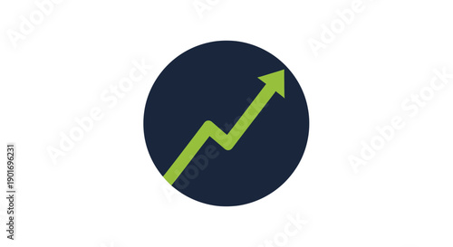 Green Arrow Rising on Dark Circle Shows Growth, Progress, and Business Success